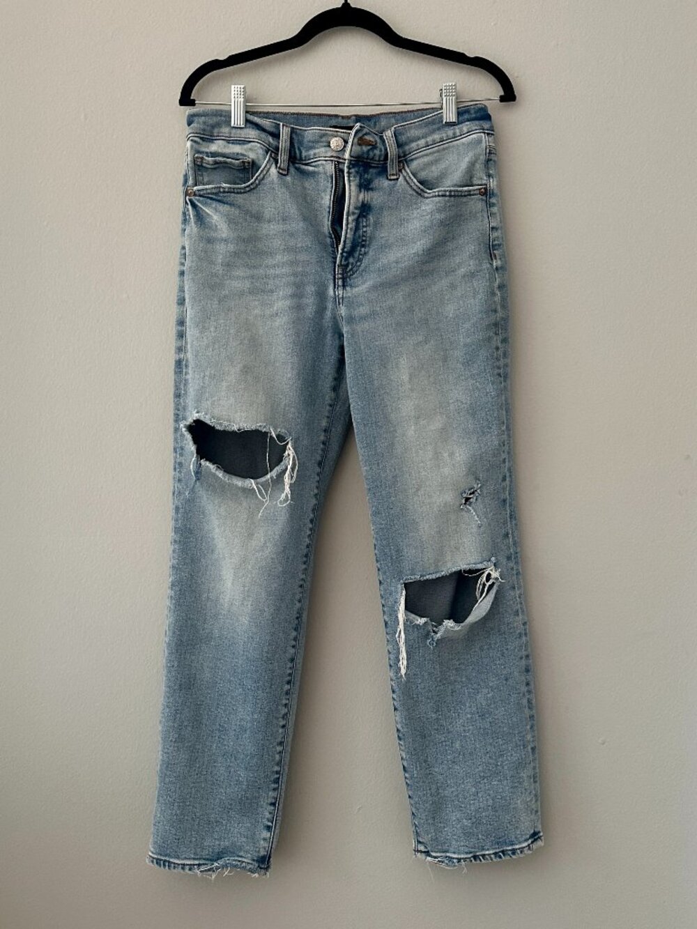 Express Distressed Straight Ankle Jeans